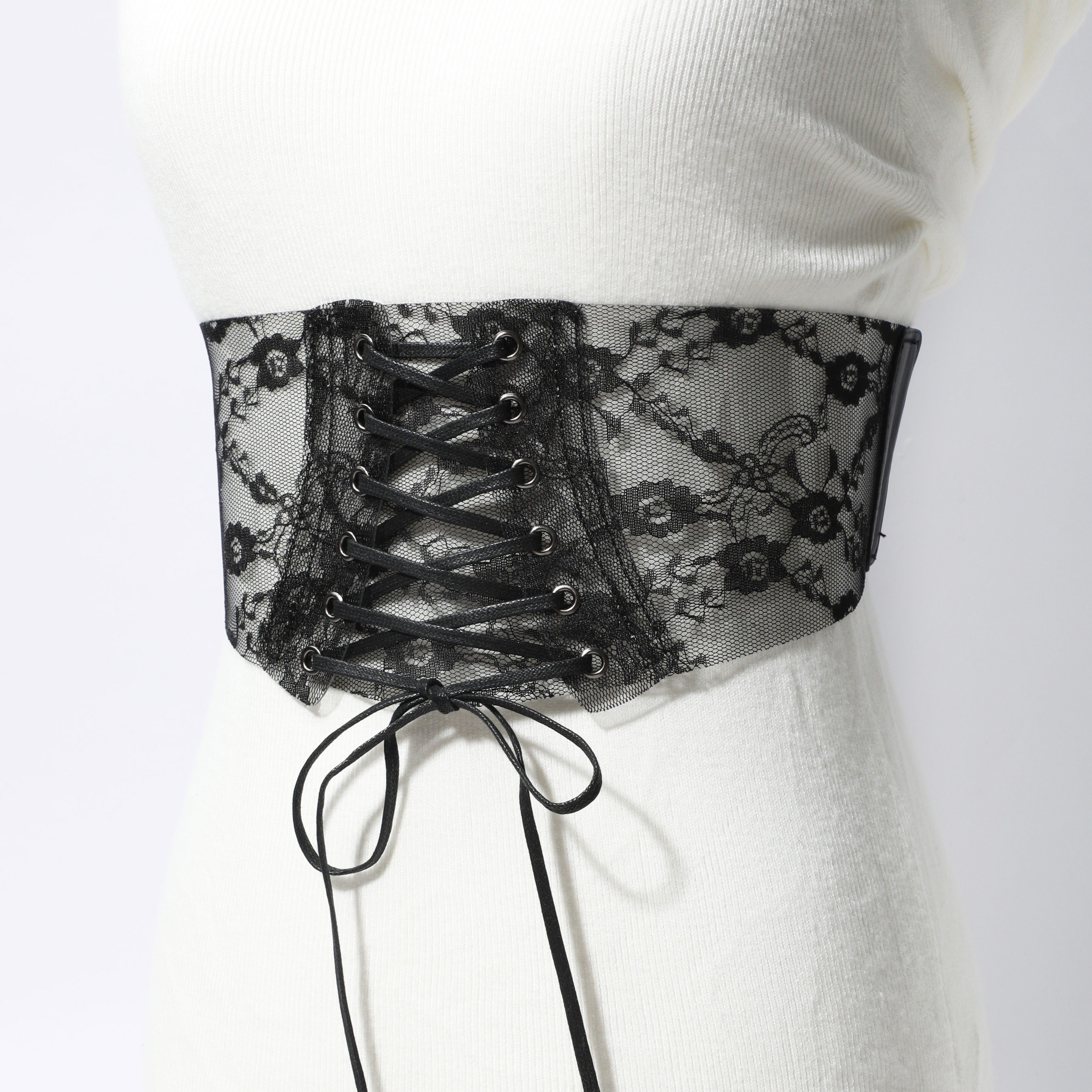 Vintage Metal Buckle Belt Lace Up Wide Waist Cinch Belt Black Bowknot  Elastic Ruffles Corset Belt Classic Waspie Waistband For Women