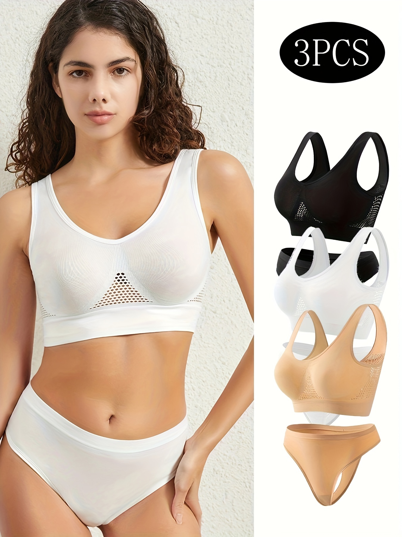 3 Pcs Comfortable Solid Combination Color Triangle Bras, No Steel Ring  Padded Bra, Women's Lingerie & Underwear