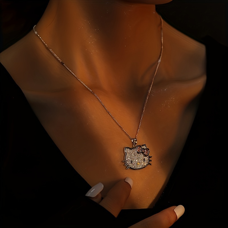 Hello Kitty 14K Yellow Gold Pavé Diamond Necklace