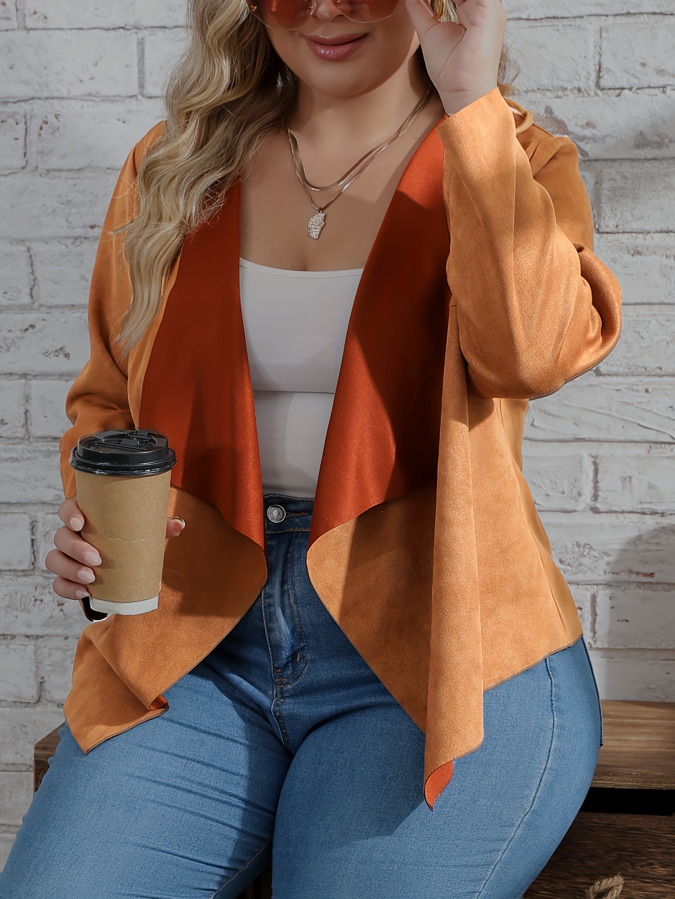 Plus Size Casual Coat Women's Plus Solid Long Sleeve Open - Temu