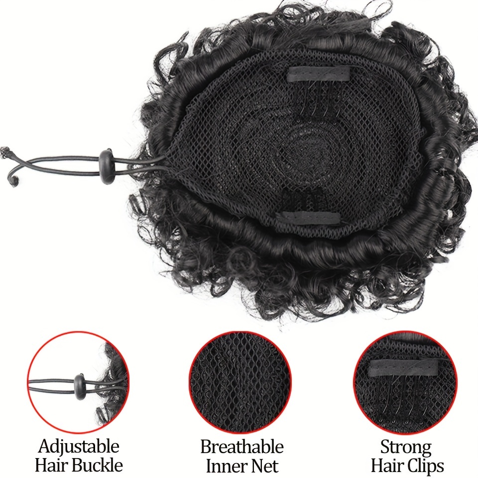 Afro Curly Bun Clip Drawstring Ponytail Wig