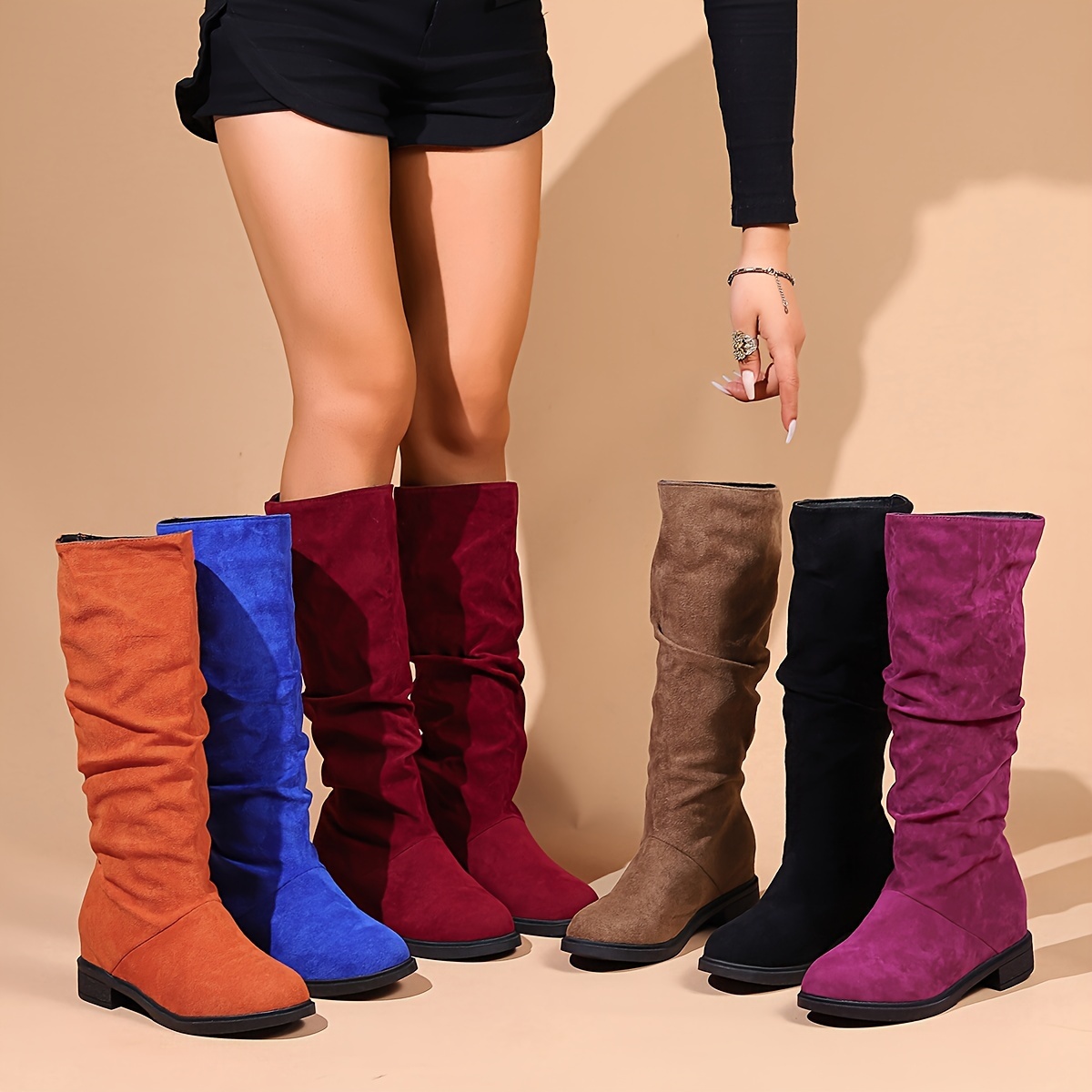 

Women's Slouchy Mid Calf Boots, Comfortable Round Toe Pull On Shoes, Classic Micro Suede Boots For Koningsdag/king's Day