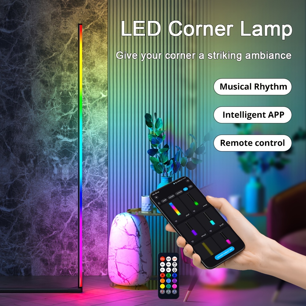 Corner Floor Lamp, Corner Light, RGB Color Changing Led Floor Lamp with  Remote and App Control, Dimmable Minimalist Mood Lighting, Music Sync  Timing