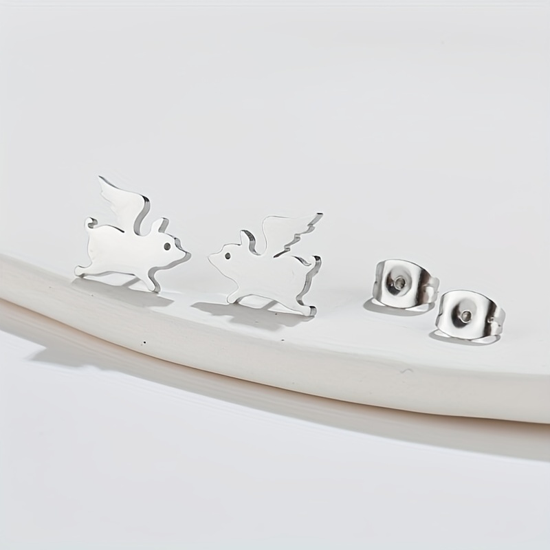 Funny Flying Pig Angel Stud Earrings