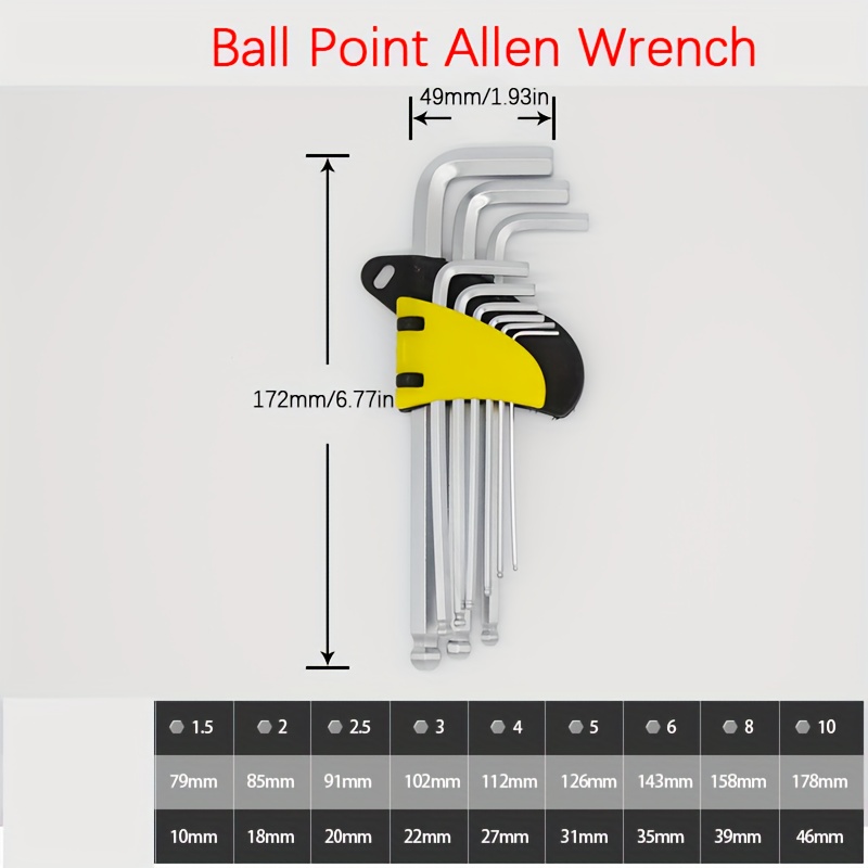 Juego de 10 llaves Allen, punta de bola, largo, estándar : Herramientas y  Mejoras del Hogar 