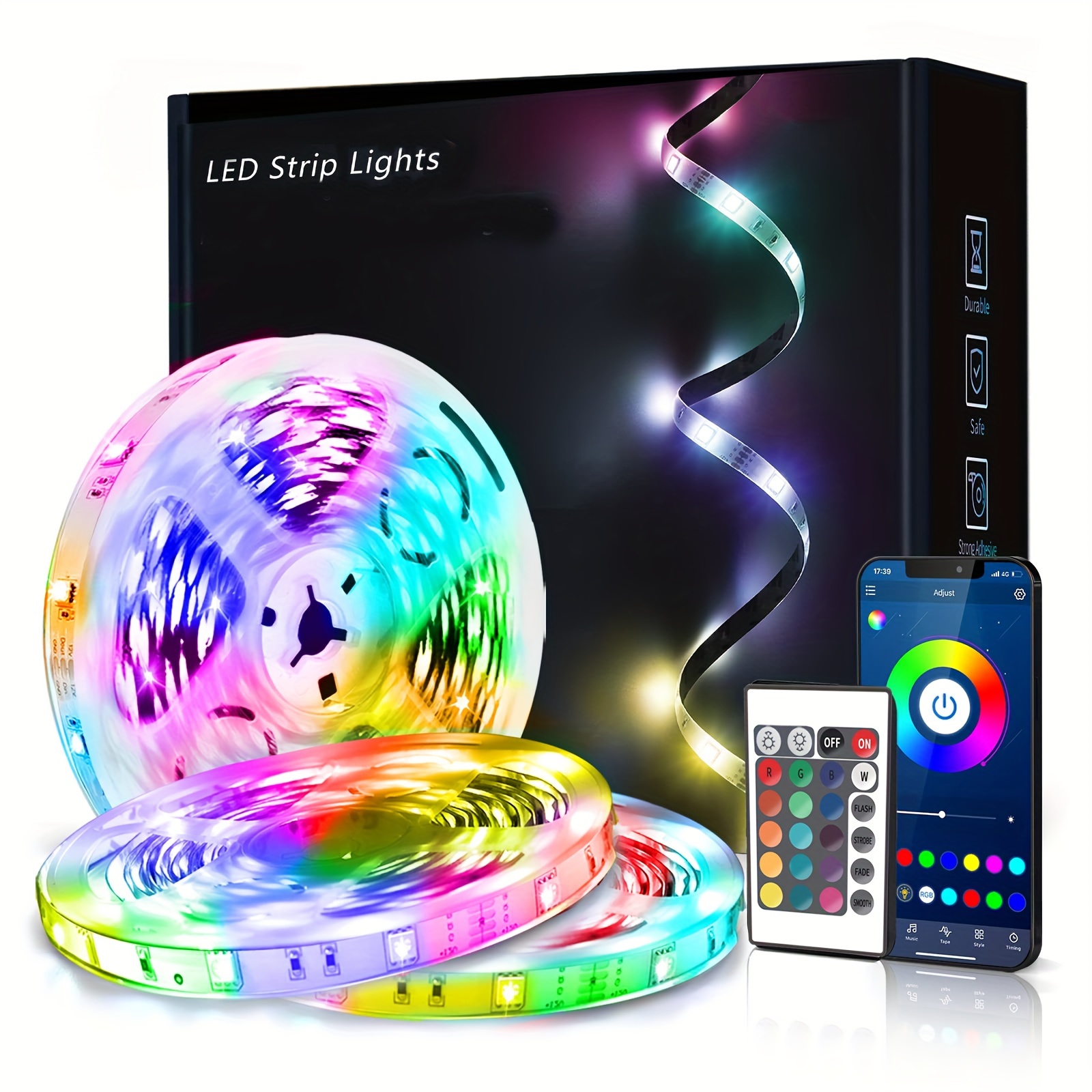 100ft/50ft RGB 2835 LED Strip Lights, Sync Color Changing Function, With 44 Keys Remote Control, 24 Keys APP And 3 Keys Manual Control, For Festival Party, Halloween, Christmas Lighting Lamp details 0