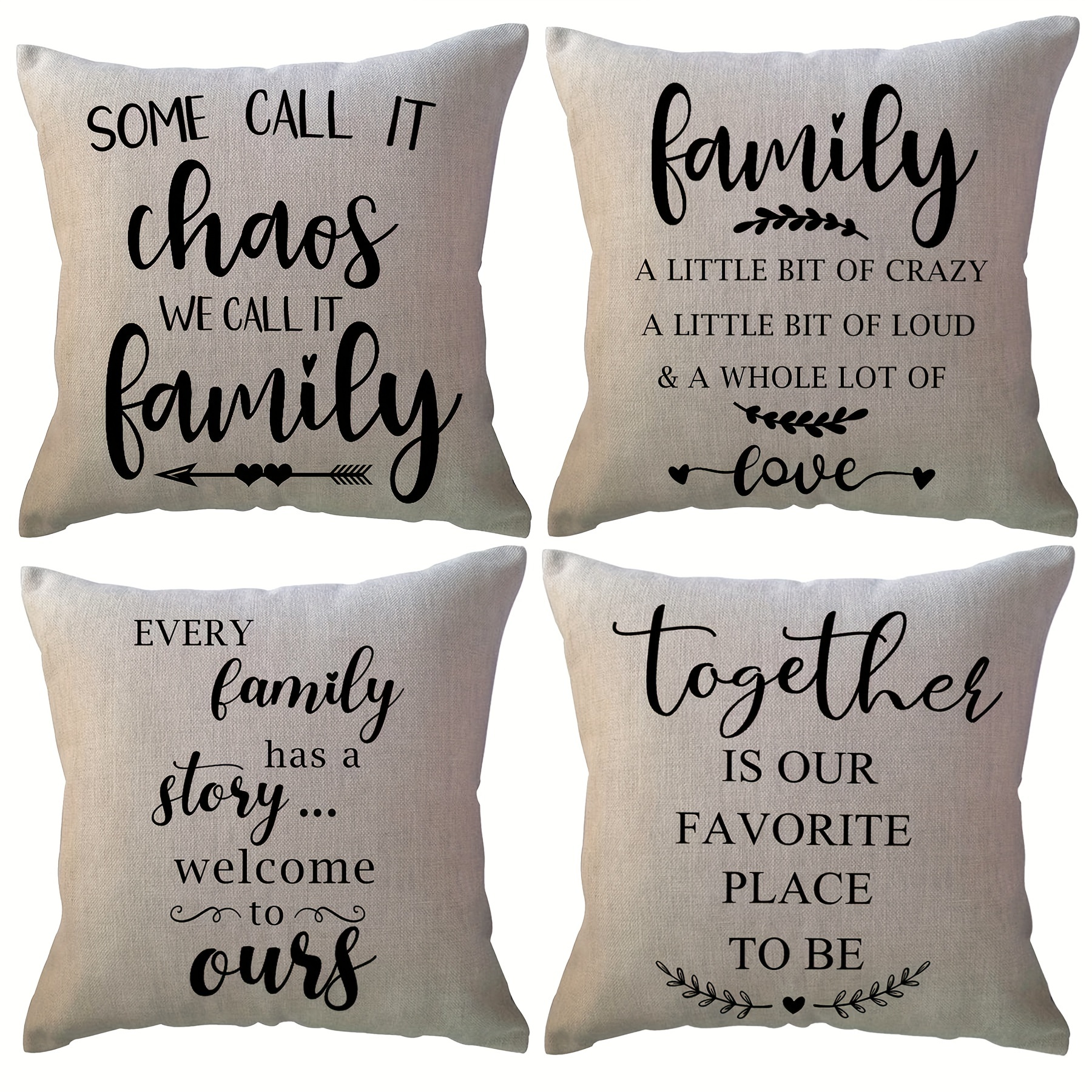 TEMU 4pcs Home Quotes Throw Pillow Farmhouse Decorative Cushion Cover Rustic Family Words Country Decor Pillowcases For Sofacouchporch Short 18x18 Inch Without Pillow