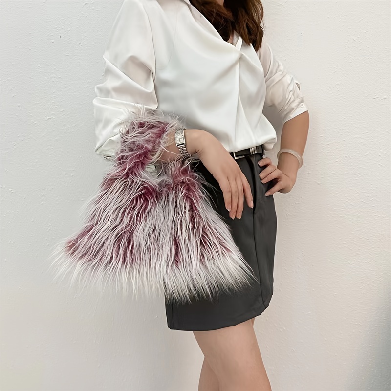 Faux Fur Shoulder Underarm Bag  Faux Fur Handbag Shoulder Pink