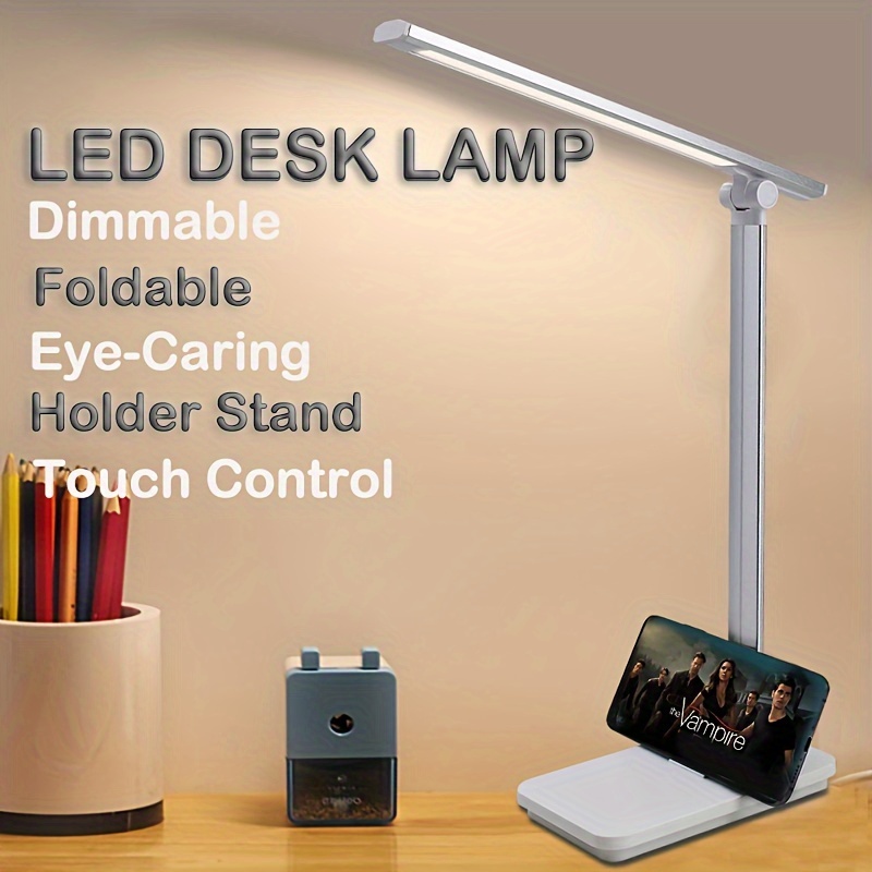 Lámpara de escritorio LED con cargador inalámbrico rápido de 10 W, lámparas  de escritorio de lectura regulables para oficina y hogar, luz de