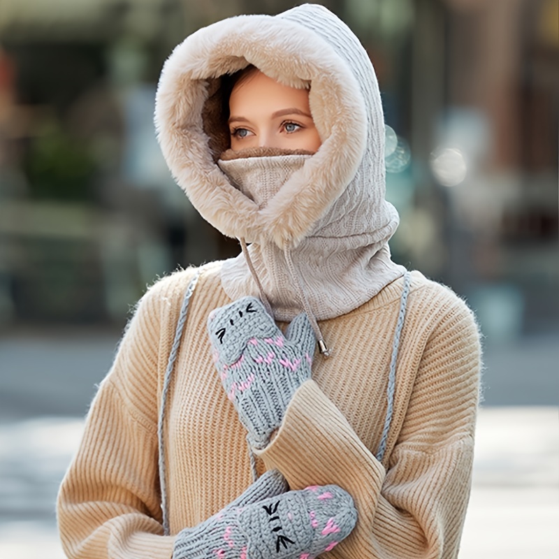 Acheter Cagoule en laine pour femmes, masque facial, bonnet pour