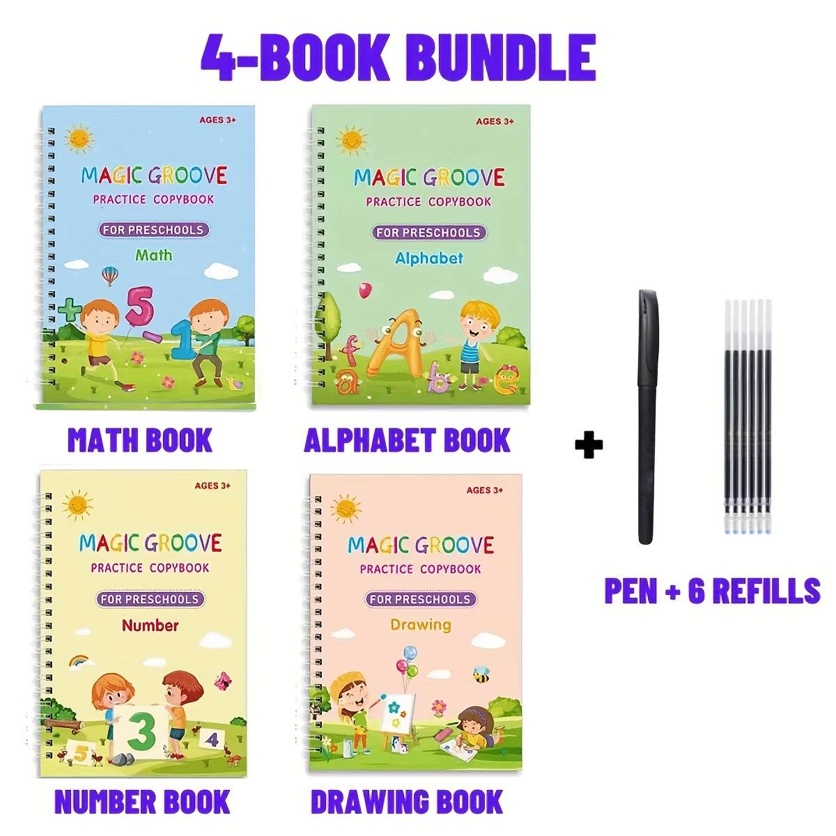 4 Books/set Children Magic Copybook Handwrite Practic Reusable