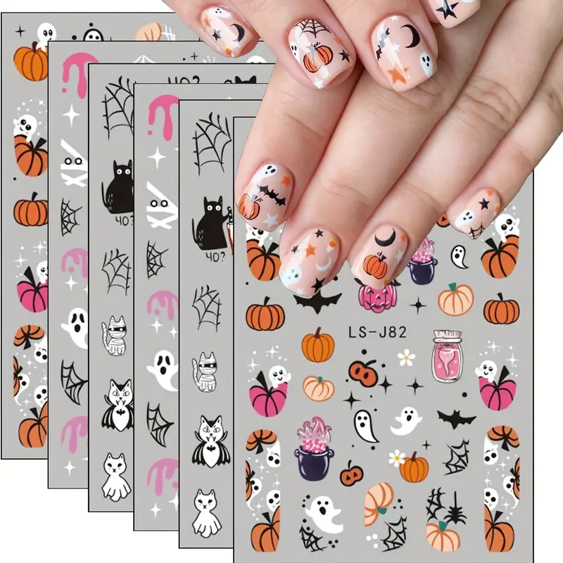 Halloween Nail Art Stickers,pumpkin Skull Spider Bat Ghost Black Cat Design  Nail Art Decals For Diy Or Nail Salons,self Adhesive Nail Art Supplies For  Women And Girls - Temu