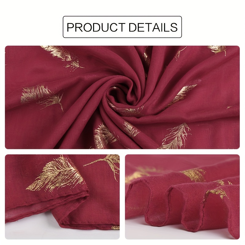 1pc Women's Elegant Feather-Printed Golden Scarf - Lightweight & Windproof Shawl Wrap for Casual Outings, Machine Washable Fashion Accessory, Scarf for Hair, Stylish Hair Wrap, Sophisticated Print, Easy Care Material, Soft Fabric, Outdoor Wear