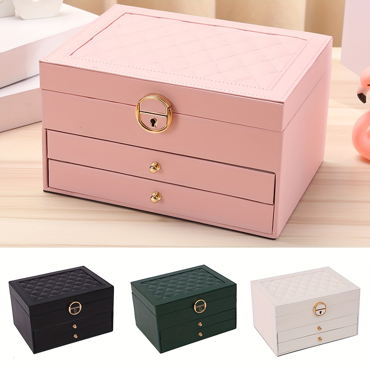 Multifunctional Jewelry Box With Lock Three Layers Pu - Temu