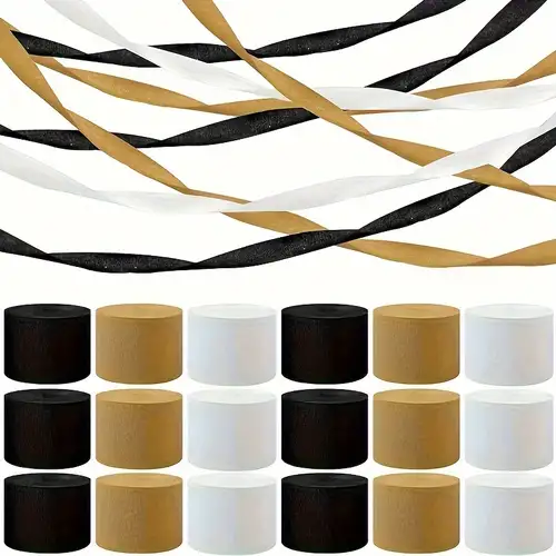 Crepe Paper Streamers12 Pcs Gold Streamers, Silver and Black Streamers  Party Decorations for Birthday Party Wedding 