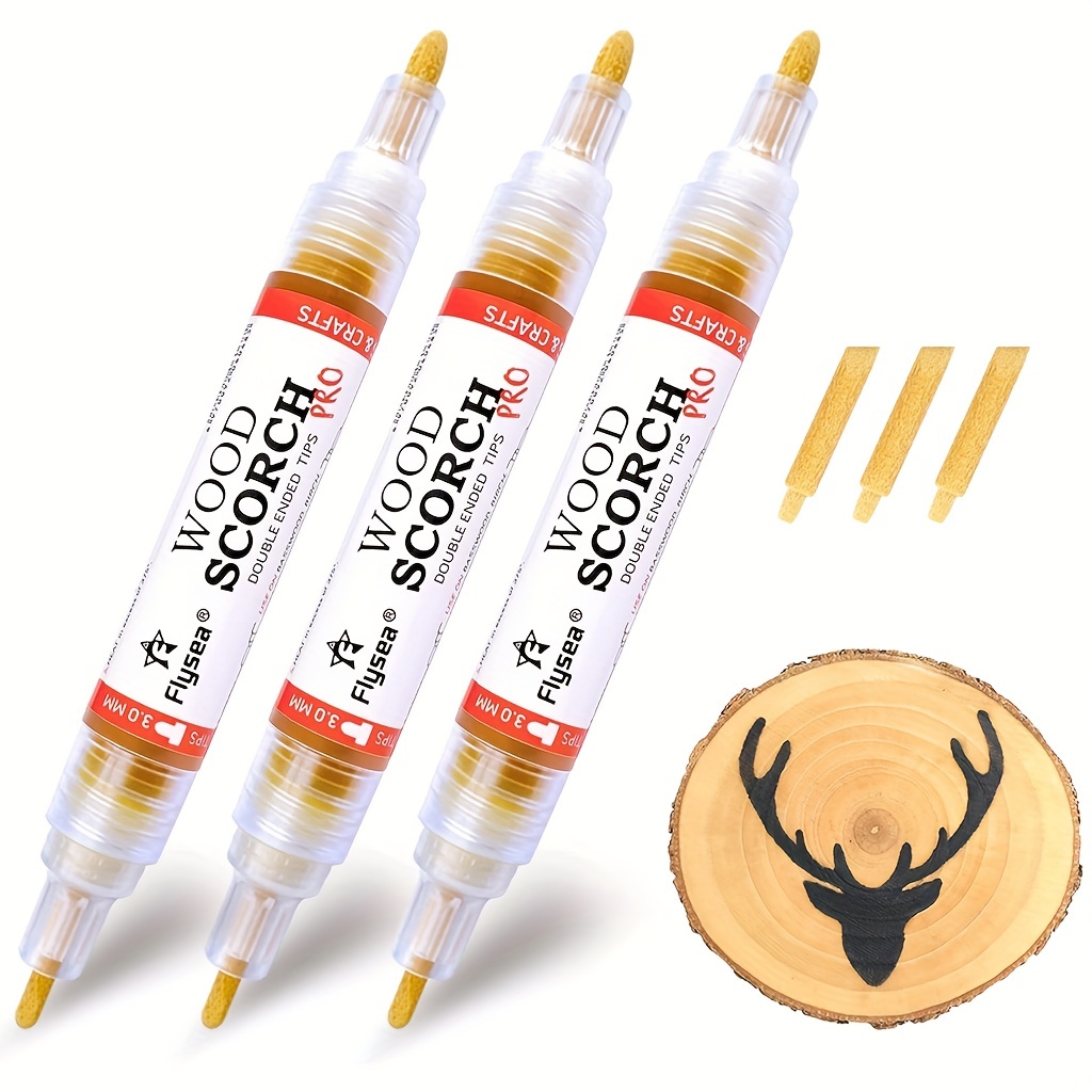 Wood Burning Pen Marker, 2Pcs Double-Sided Art Scorch Pen, 4Pcs