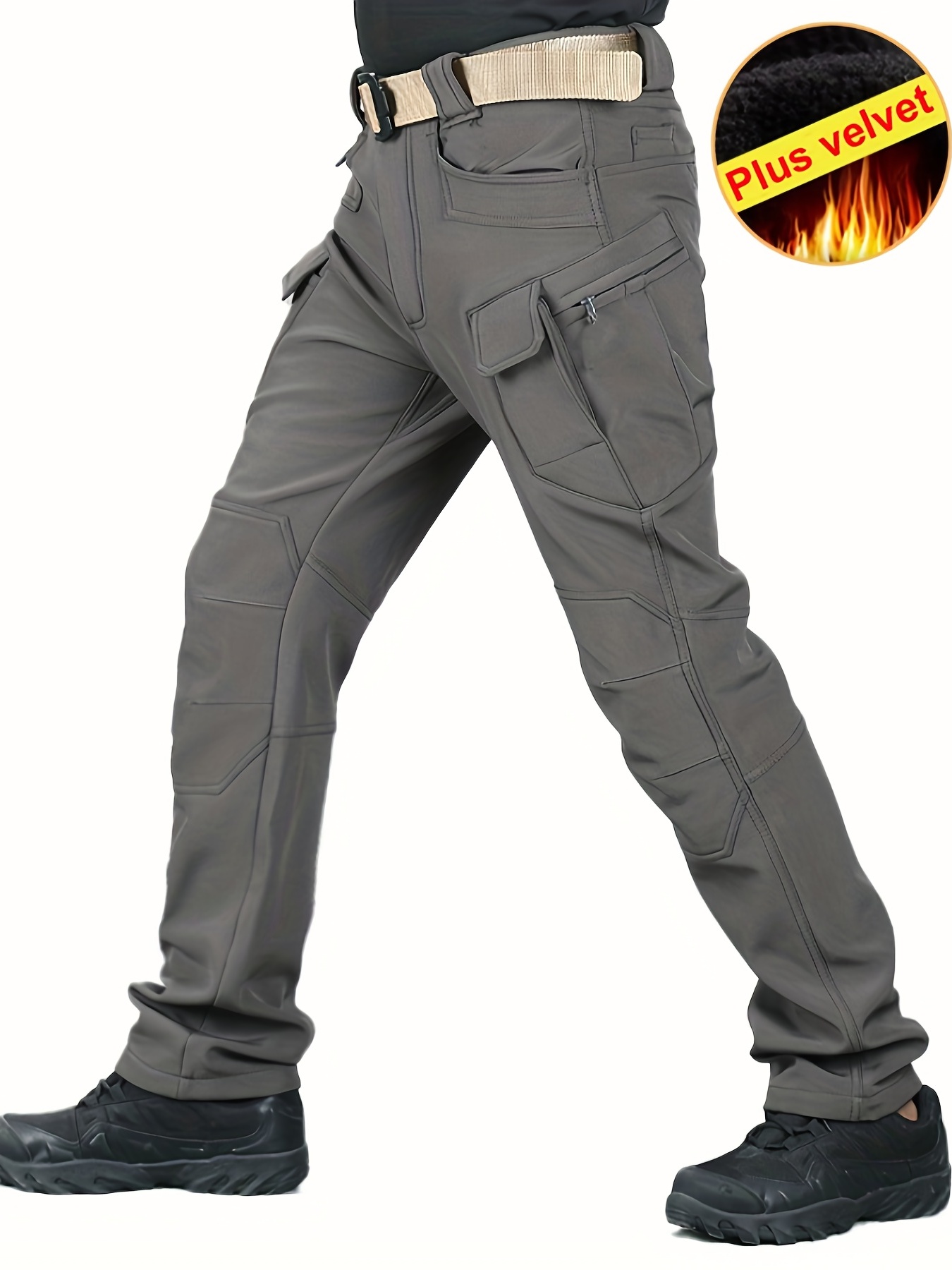 Men's Winter Warm Cargo Pants Breathable Windproof Multi Pocket Casual  Style Work Tactical Trousers PA57