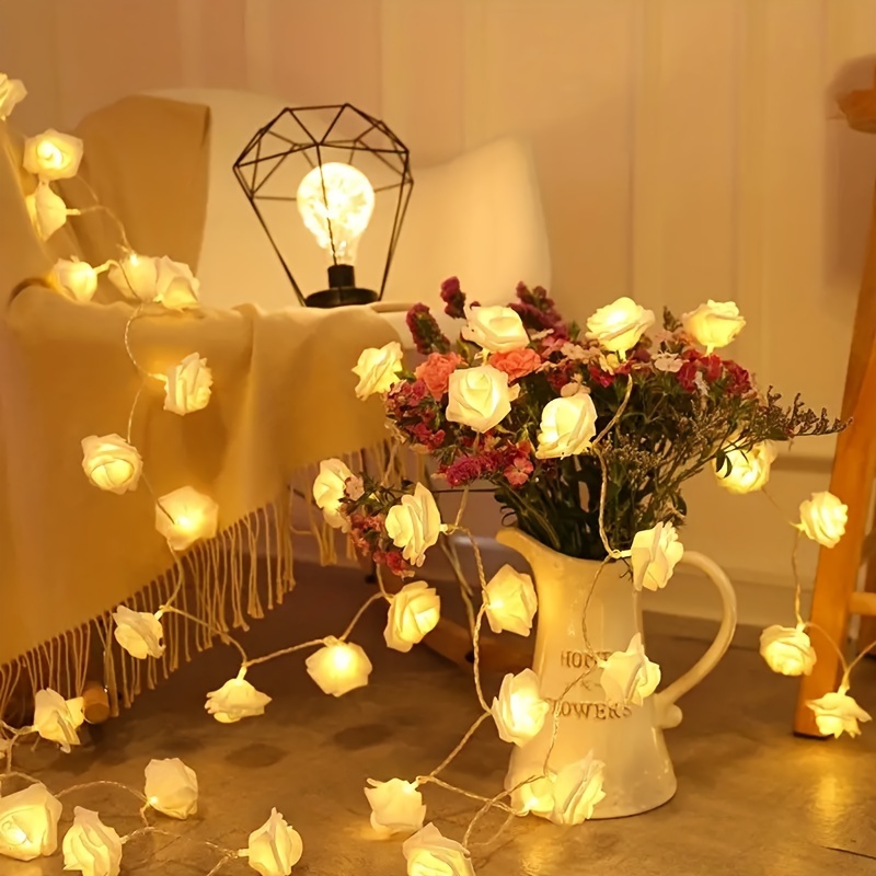 TINYOUTH Rose dorée dans un verre avec lumière 2m Guirlande lumineuse 20  LED - Blanc chaud - Rose