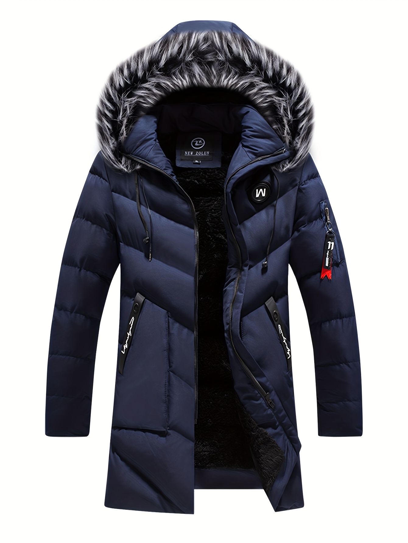 Men Long Puffer Jacket Thicken Quilted Mid-length Hooded Coat