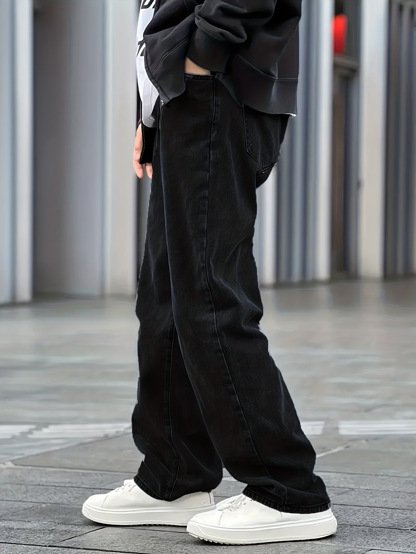 Pantalones vaqueros holgados para hombre, Pantalón ancho recto con  bolsillos laterales, ropa negra para correr, Hip Hop, marcas - AliExpress