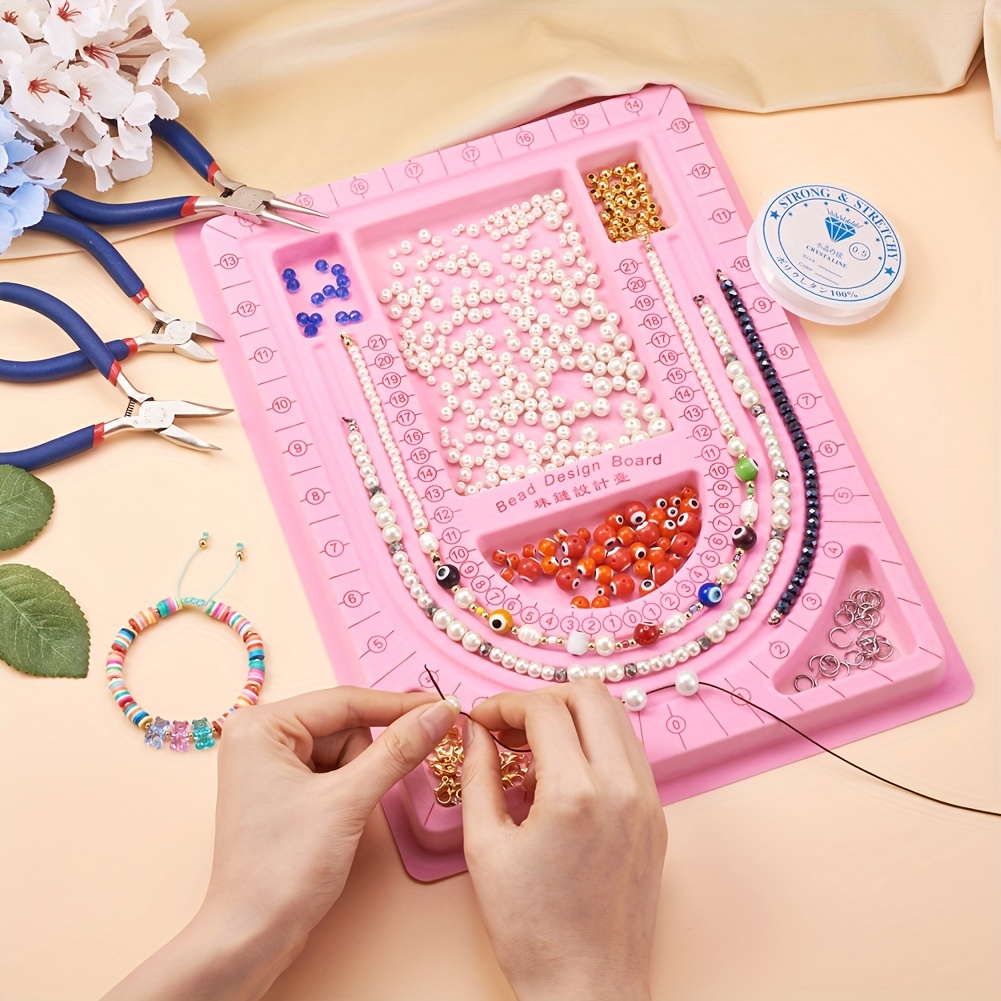 

1pc Diy Hot Pink Beading Board Measurement Plate Jewelry Wear Beads Size Scale Plate Beaded Plate Necklace Design Plate Beading Board Tray Diy Craft Tool For Daily Use Women Beading Beginners