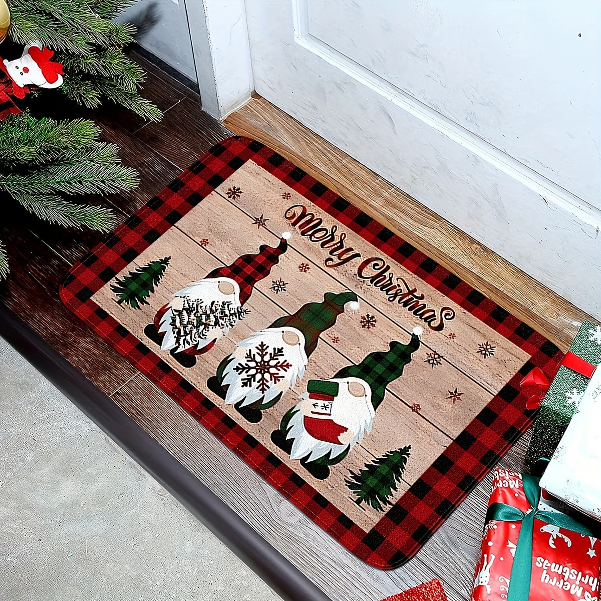  Indoor Doormat Front Door Mats,Christmas Dwarf Red