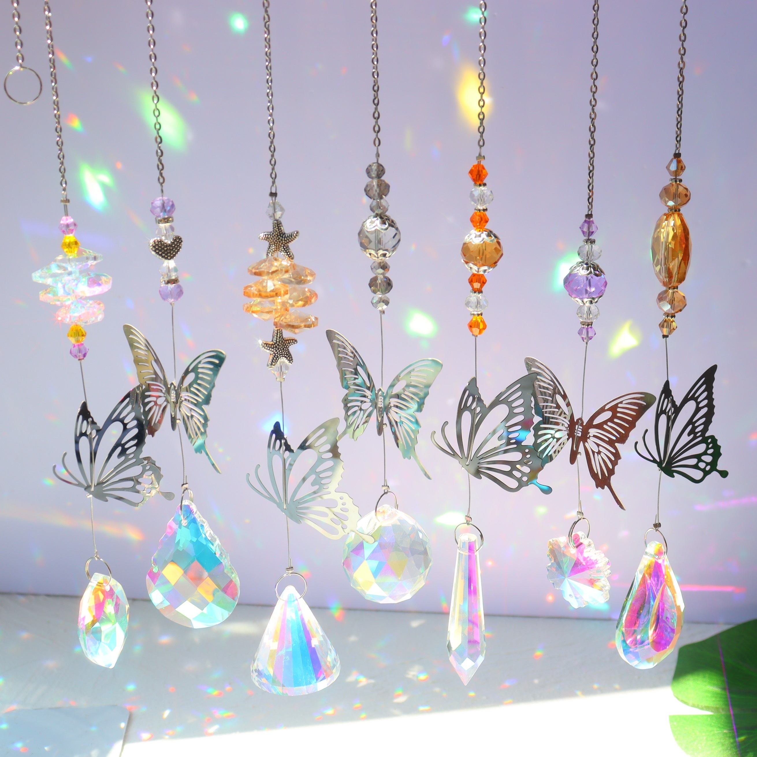 8 Pieces Colorful Crystals Suncatcher Silver Hanging Sun Catcher Chain  Crystal Chandelier Pendant Ornament for Window Garden Christmas Day Decor