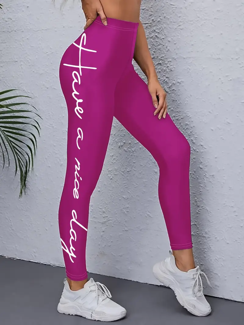 Letter Graphic Solid Color Sports Leggings High Waist Yoga - Temu
