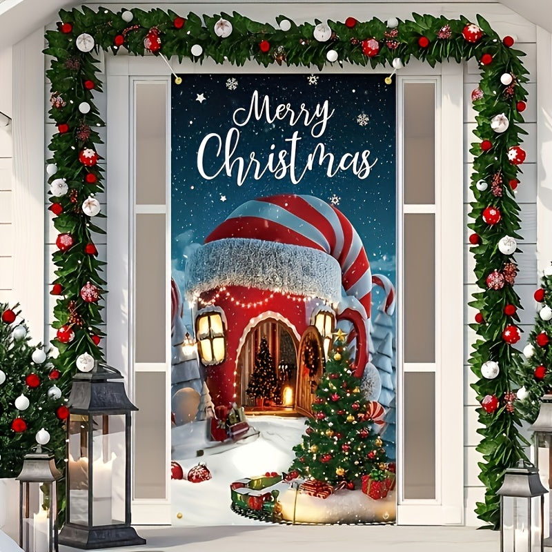 Couverture de porte de Noël Décoration Exterieur Bannière de Fête