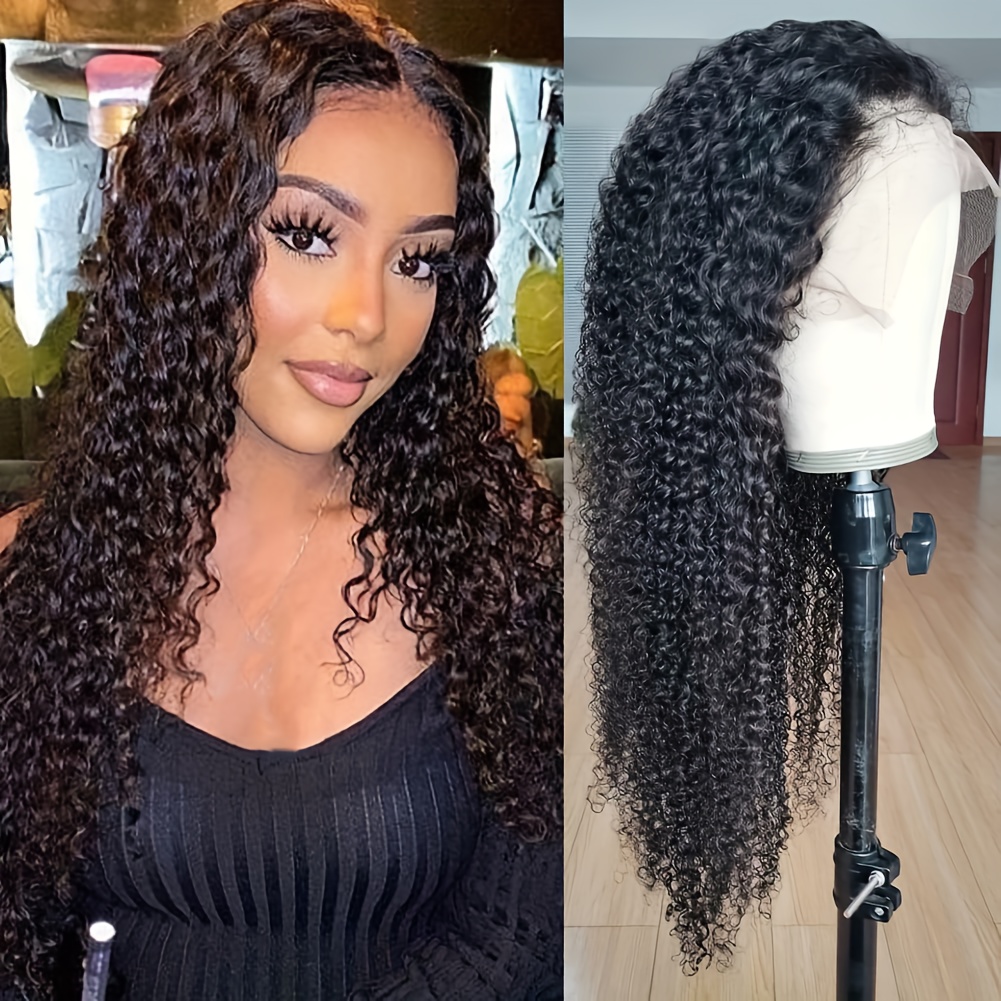 13×6 Curly Lace Wig 180% Density HD Transparent 100% Human Hair Pre Plucked  Lace Front Wig Human Hair Wigs With Baby Hair (Natural Color, 16-34 Inch)