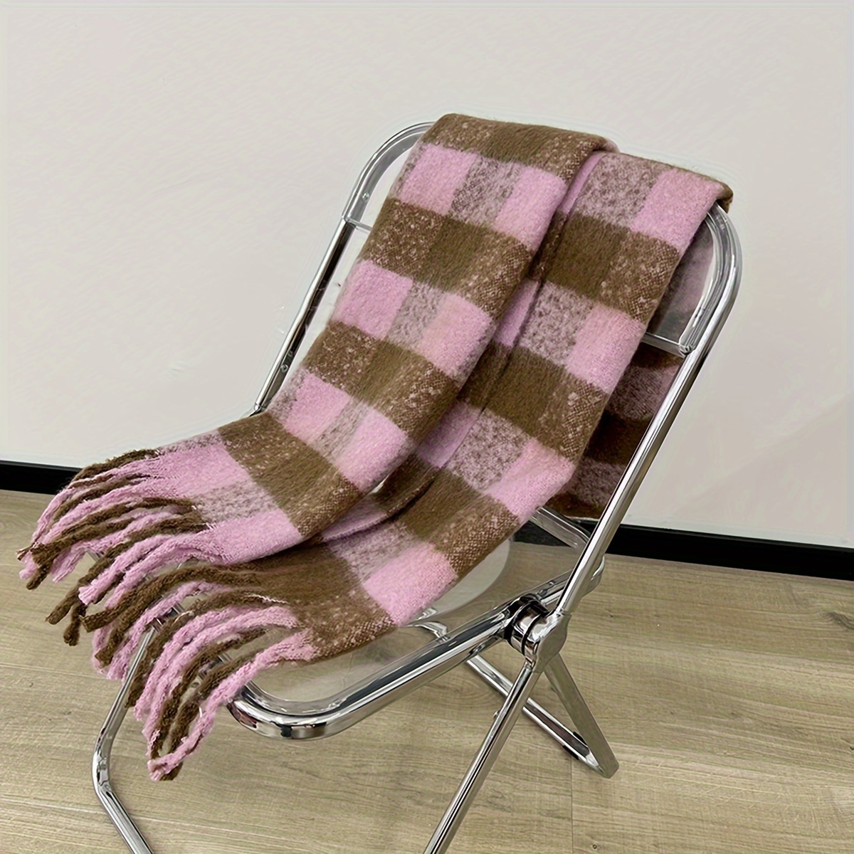 Unisex Colorful Plaid Chunky Scarf Imitation Mohair Thick - Temu