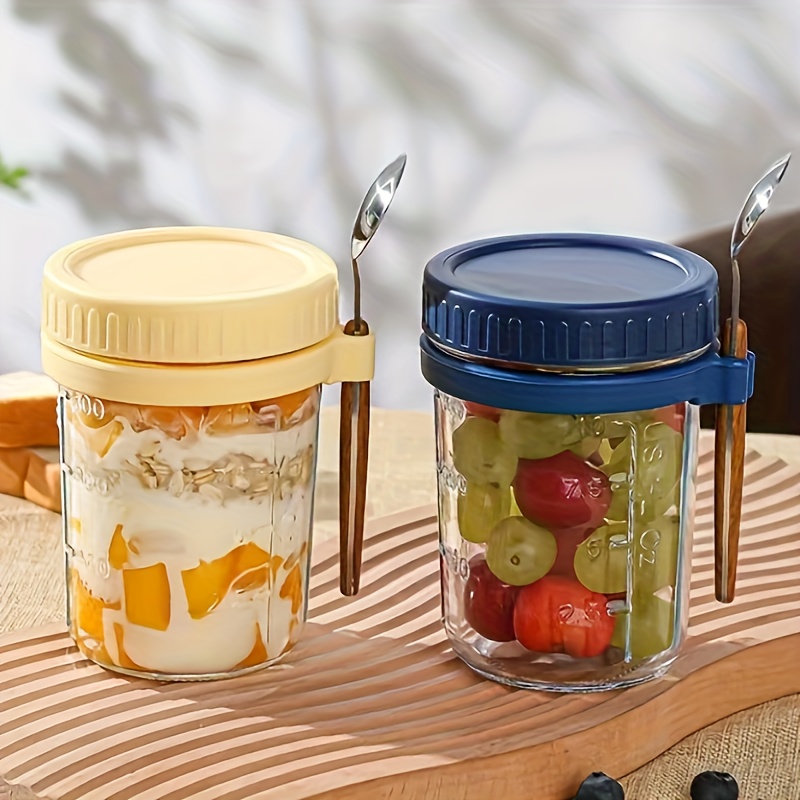 2PCS Overnight Oats Container Oatmeal Jars With Lid And Spoon Mason Jars
