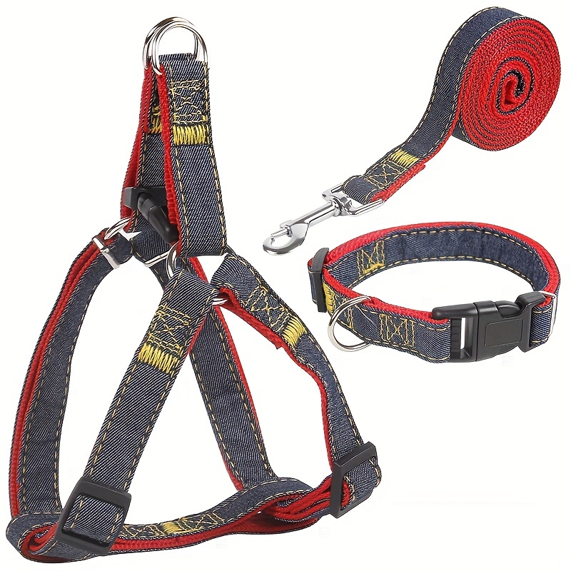 Denim Dog Harness And Leash Set