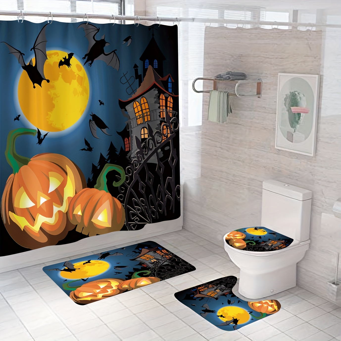 Turtle Shower Curtain Four-piece Set, Bathroom Decor Sets With Rugs Include  Waterproof Shower Curtain Non-slip Rug Toilet Lid Cover Bath Mat And 12  Plastic Hooks - Temu