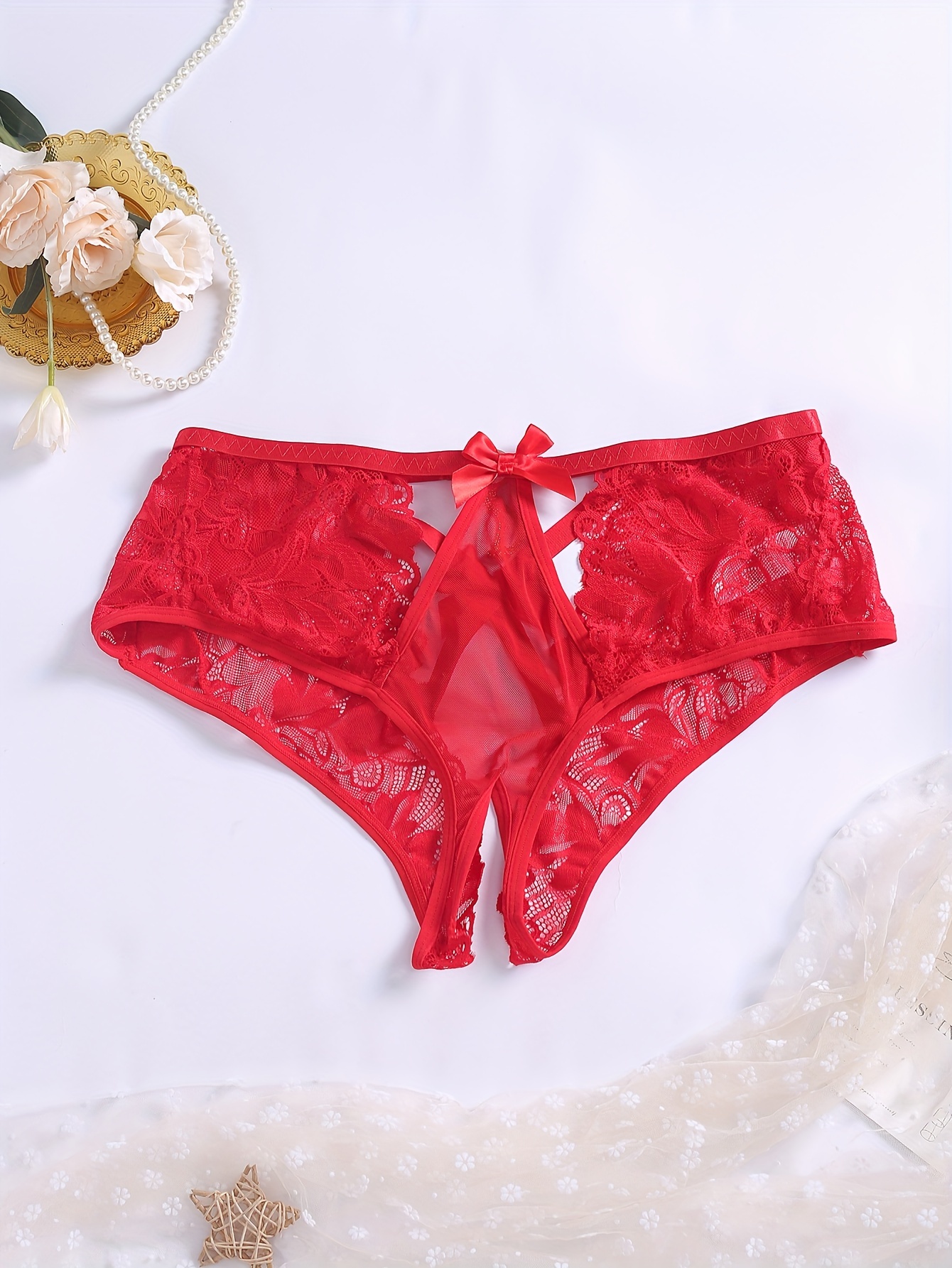 Women Sexy Crotchless Knickers Lace See Through Underwear Briefs Panties  Thongs