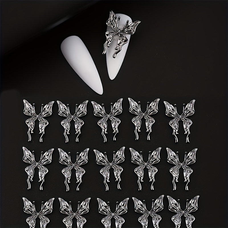 20 Pcs 3D Alloy Butterfly Nail Charms with Crystal Decoration