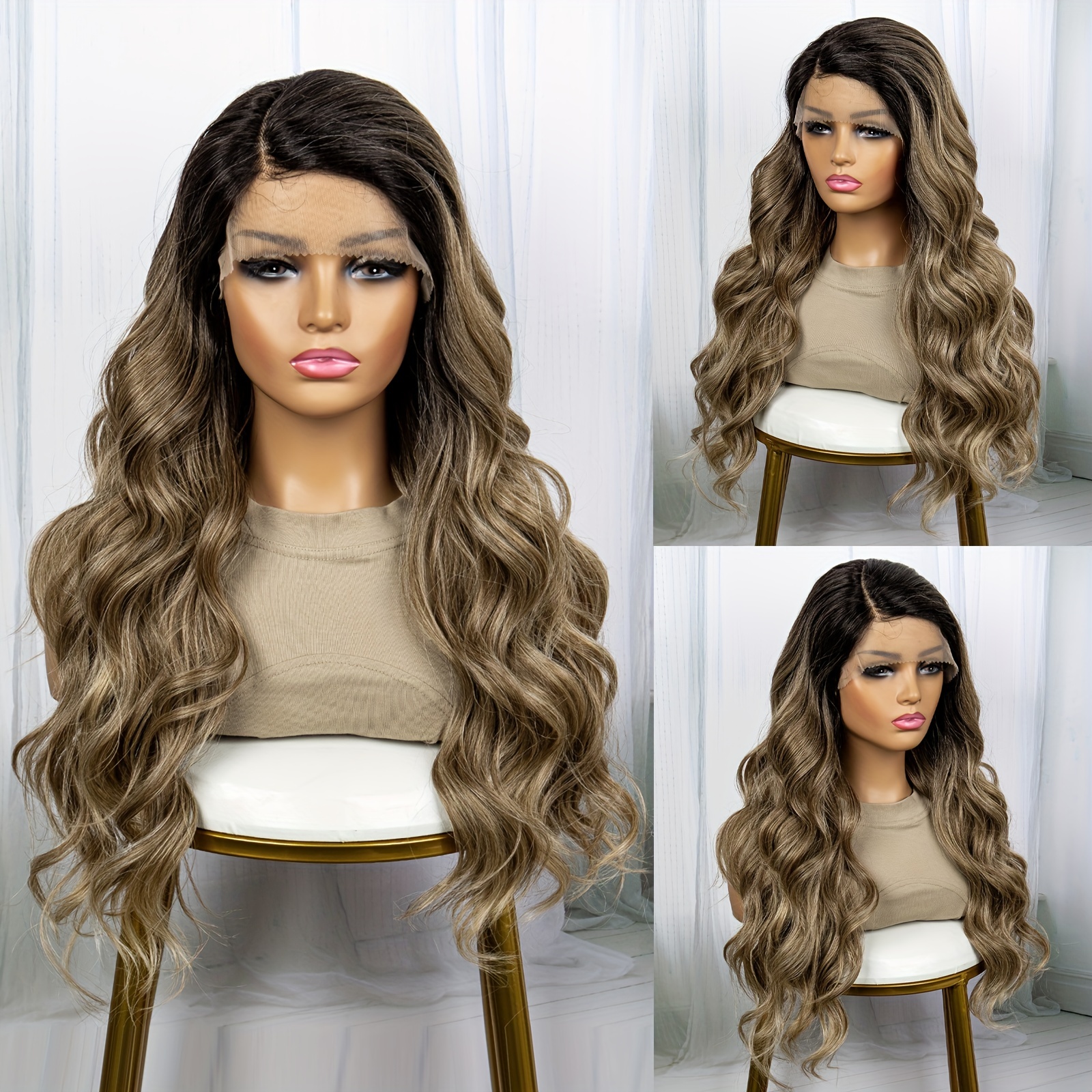 T shaped Lace Front Wig Gradient Light Brown Synthetic - Temu