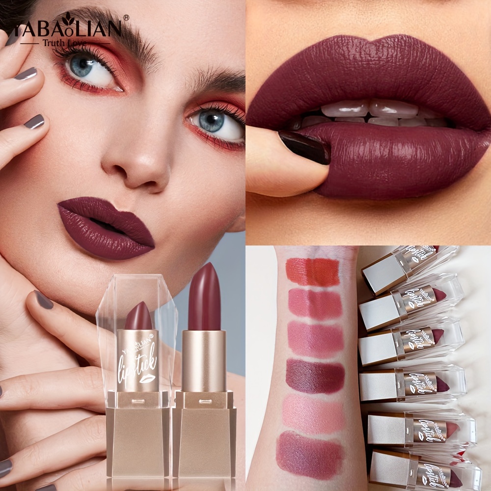 

6-color Yabaolian Lipsticks 1pc, With Golden Tube, Long Lasting Waterproof High Pigmented Color Rendering Matte Finish Cosmetics For Various Skin Tone (y0145)