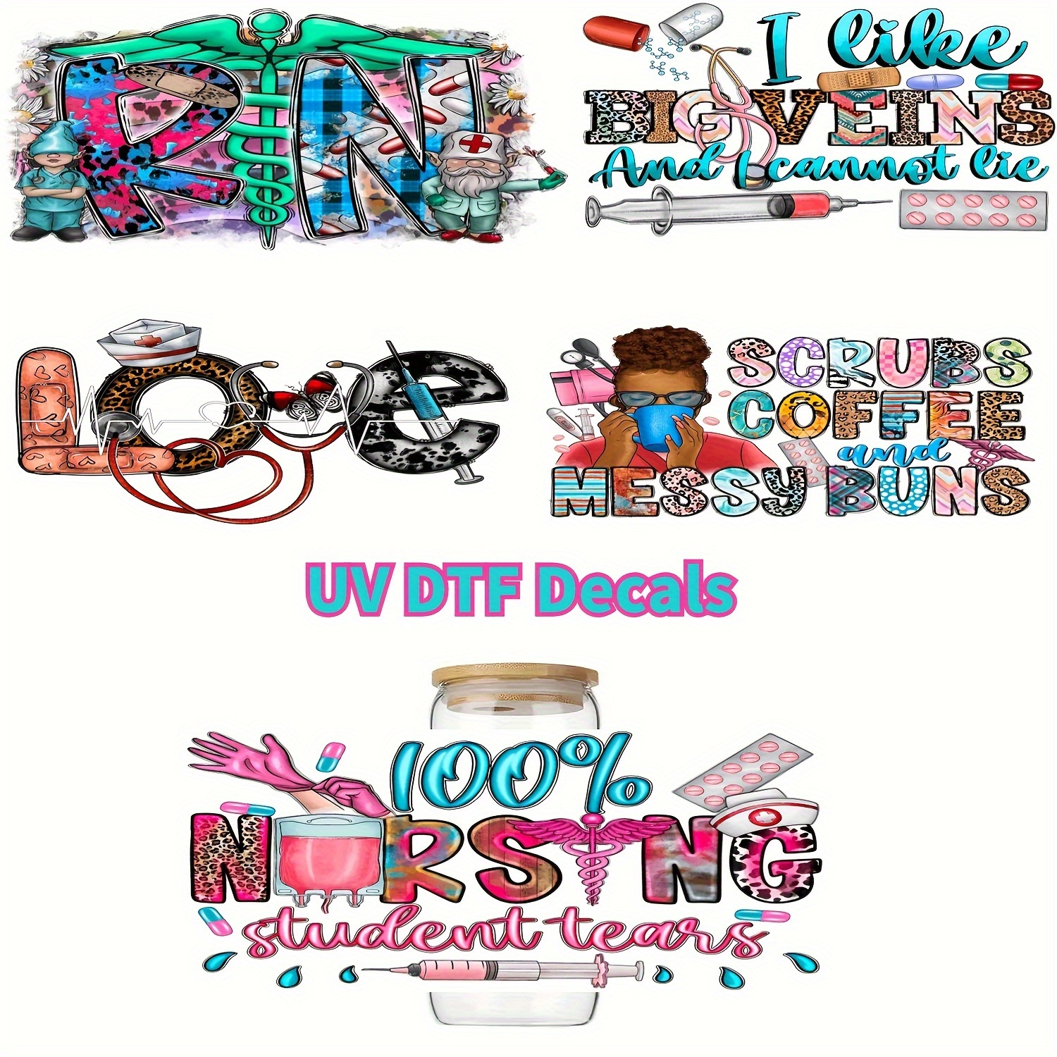 7+ Styles Nurse Fuel print 3D UV DTF Cup Wraps stickers She works willing  with her hands UV Cup Wraps - AliExpress