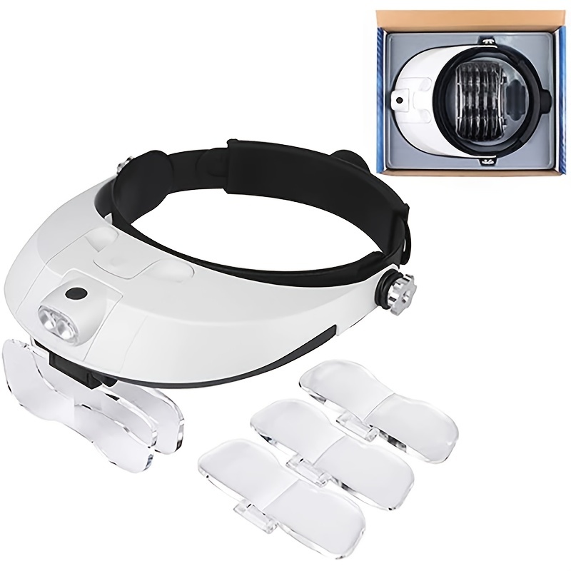 LED Illuminated Headband Magnifier Rechargeable Head Mount Magnifier Visor  with 3 Detachable Lenses Vision Aid Magnifying Glasses for Close Work  Jewelry Loupe Crafts Repair impart
