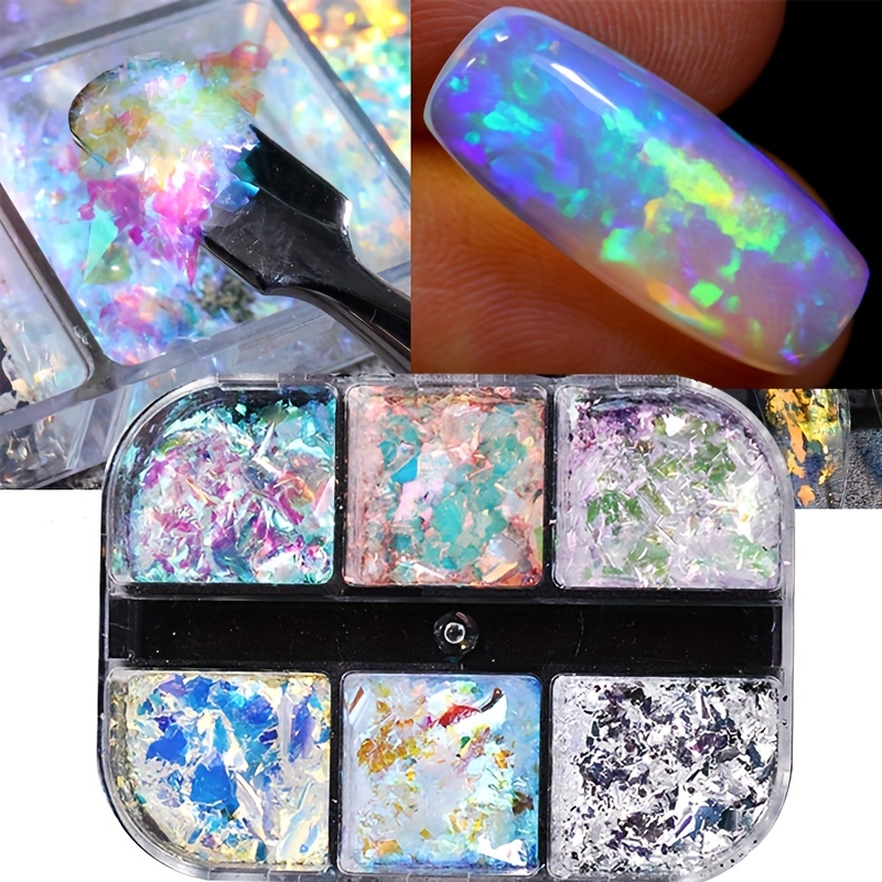 Churchf Fire Aurora Velvet Nail Glitter Flakes Iridescent Translucent  Paillette Holographic Opal Polish Sequin Decoration LYXR01-07