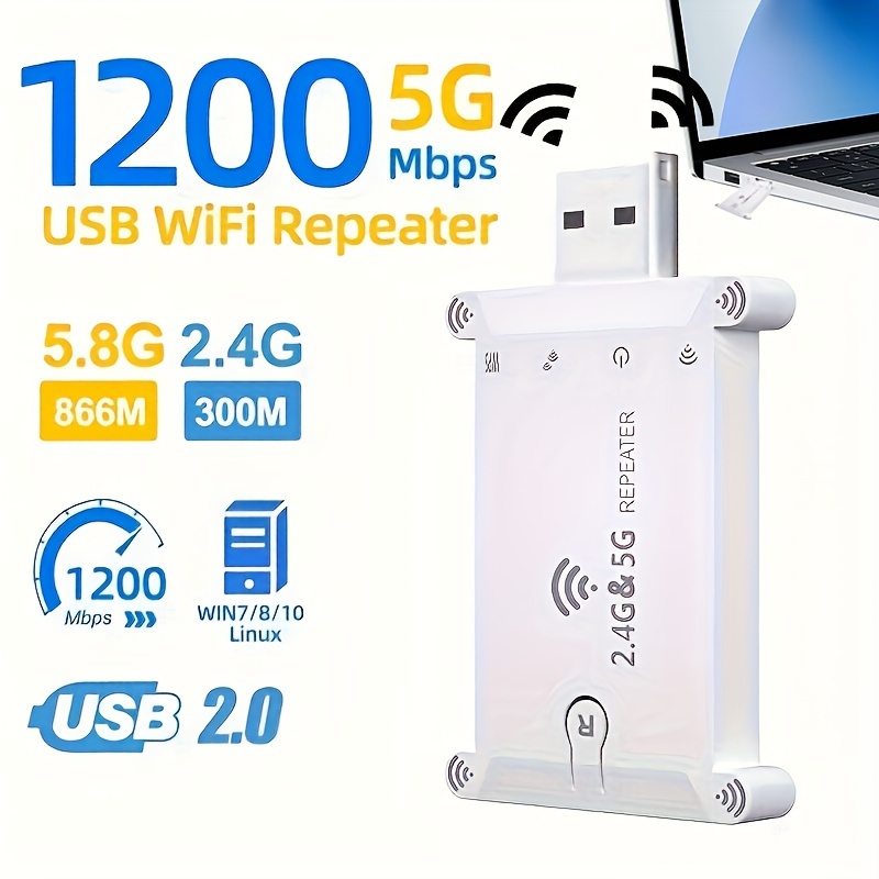 Repetidor De Sinal 2.4G 5Ghz WiFi Repeater Booster 300M 1200Mbps