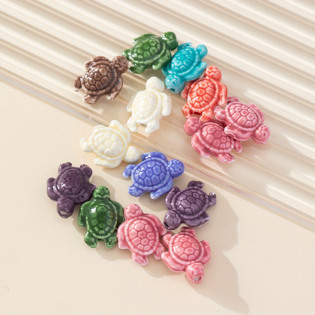 

12pcs Mixed Color Fashion Ceramic Turtle Piercing Beads Handmade Diy Bracelet Necklace Jewelry Accessories