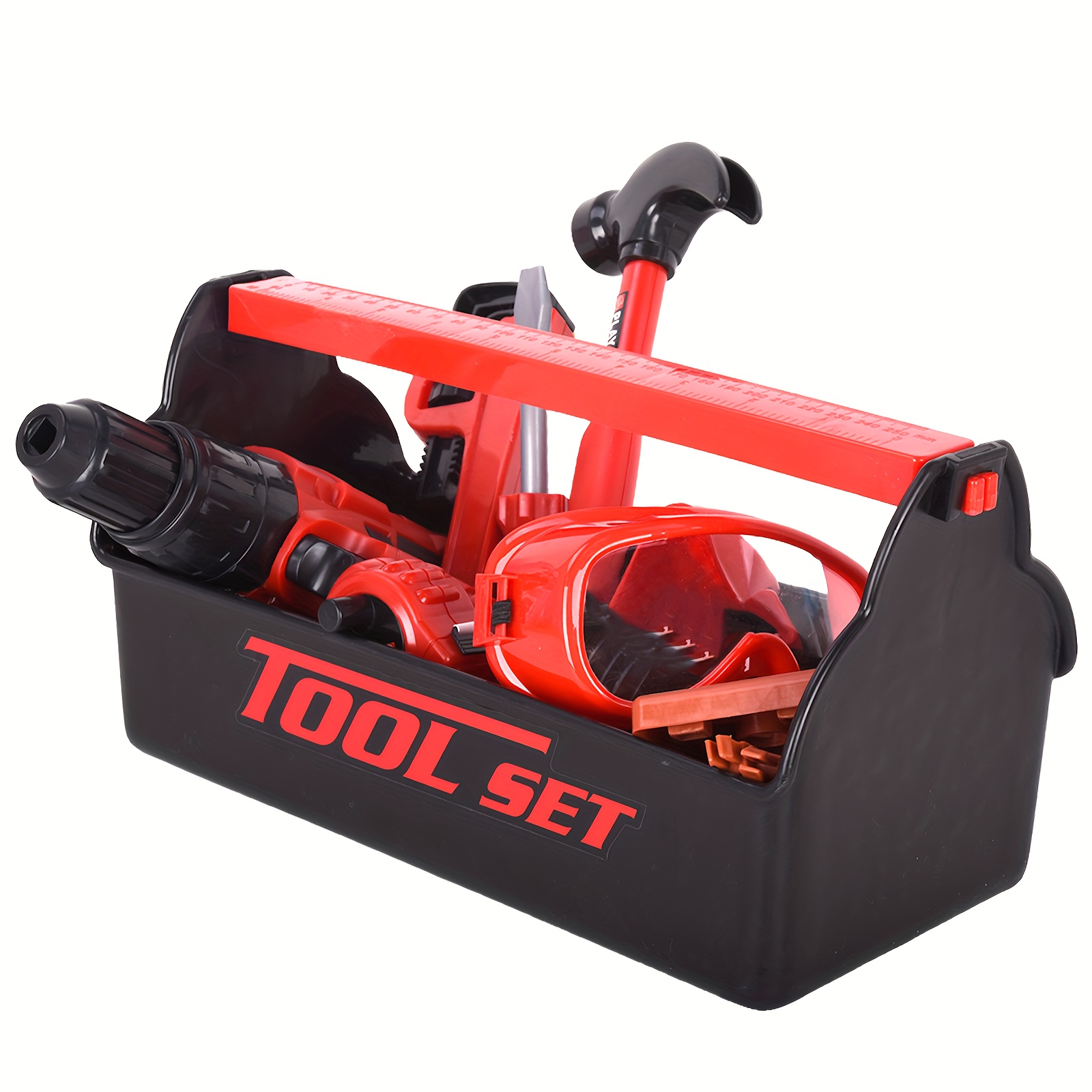STEAM Life Kids Toddler Tool Set - Toy Tool Set with Electric Toy Drill,  Toddler Tool Box, Toy Hammer, Red Manual Drill Tool Play Set - Pretend Play