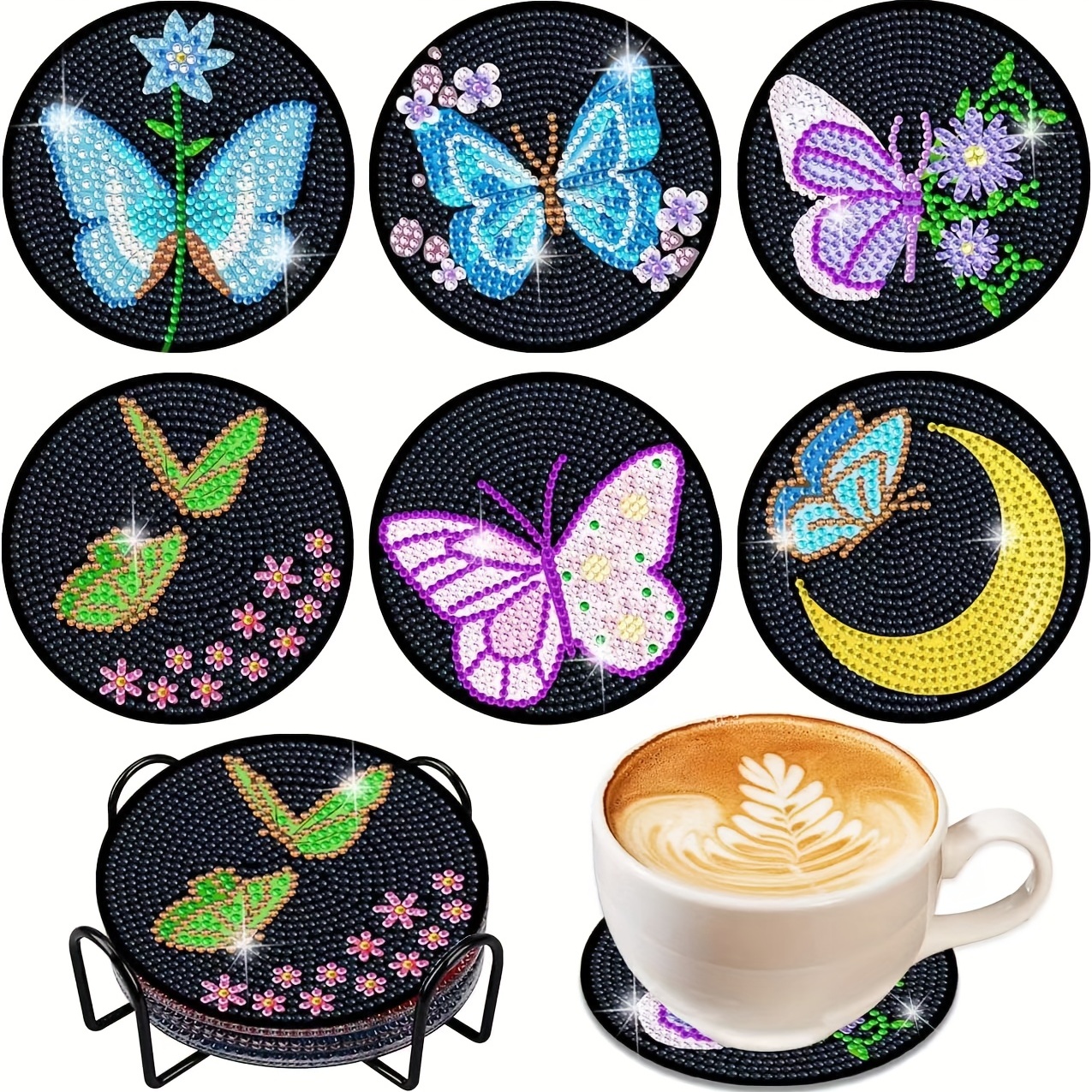 Diamond Painting Coasters Kits with Holder, 6Pcs Beautiful flowers and  butterflies Diamond Art Coasters Kit, DIY Diamond Painting Kits for Kids  Adults Beginners