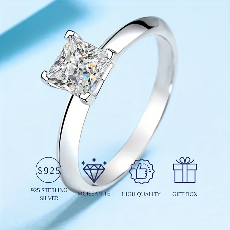 

1pc 1.0 Carat Moissanite Ring, 925 Sterling Silver Fashionable Design Ring, Promise Ring Couple Ring, Men's And Women's Ring