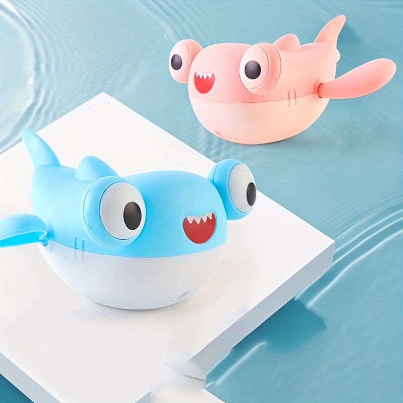 Toddler Bath Toys Cute Cartoon Swimming Shark Clockwork Wagging Tail  Rotating Device Beach Baby Bath Tub Wind Up Toy