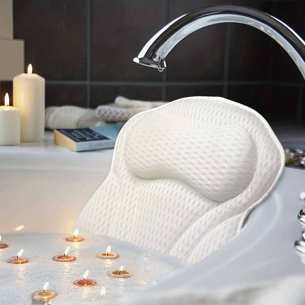 Luxury Bath Pillow Design for Tub, Non-Slip and Extra-Thick Head Neck,  Shoulder and Back Support. Soft and Large Comfort Bathtub Pillow Cushion