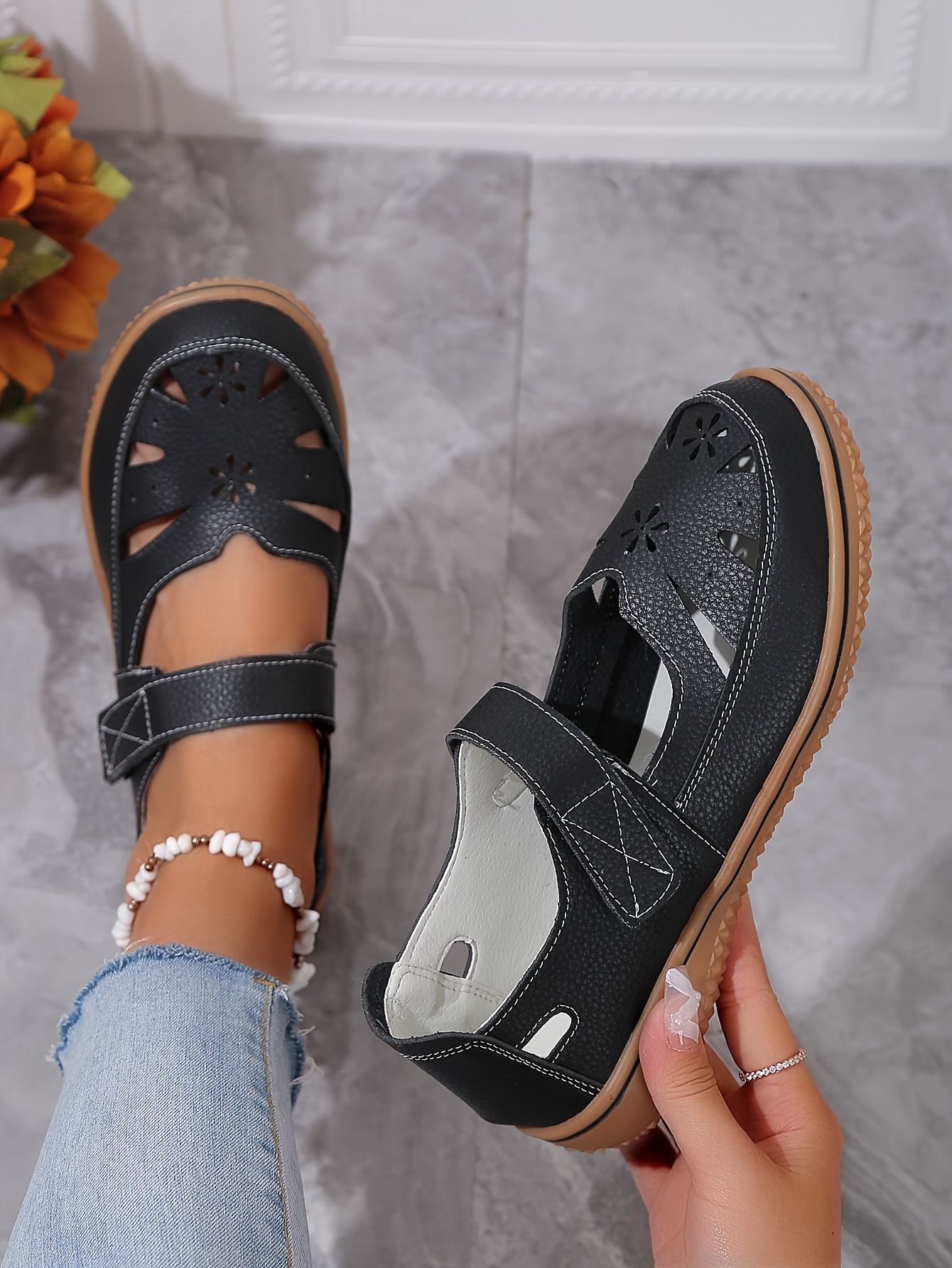 women s cut flat sandals casual round toe summer shoes details 2