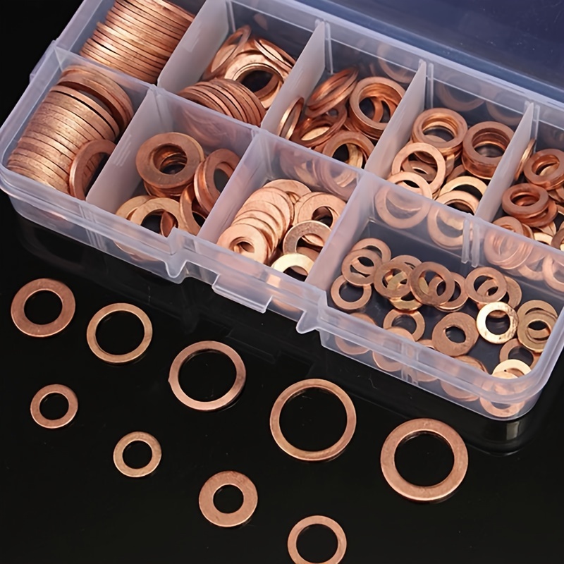  MuHize Arandelas de cobre – Kit surtido de 150 arandelas de  sellado métricas de cobre mejoradas de 8 tamaños (M6 M8 M10 M12 M14 M16 M18  M20) : Industrial y Científico